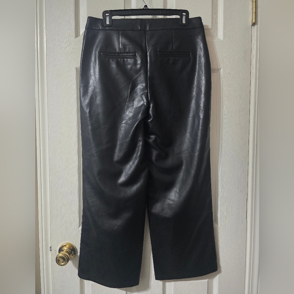 Bagatelle Faux Leather Cropped Wide Leg Trousers in Black, High Waist, EUC! - Picture 6 of 11